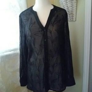 Sheer Embroidered Long Sleeve Blouse